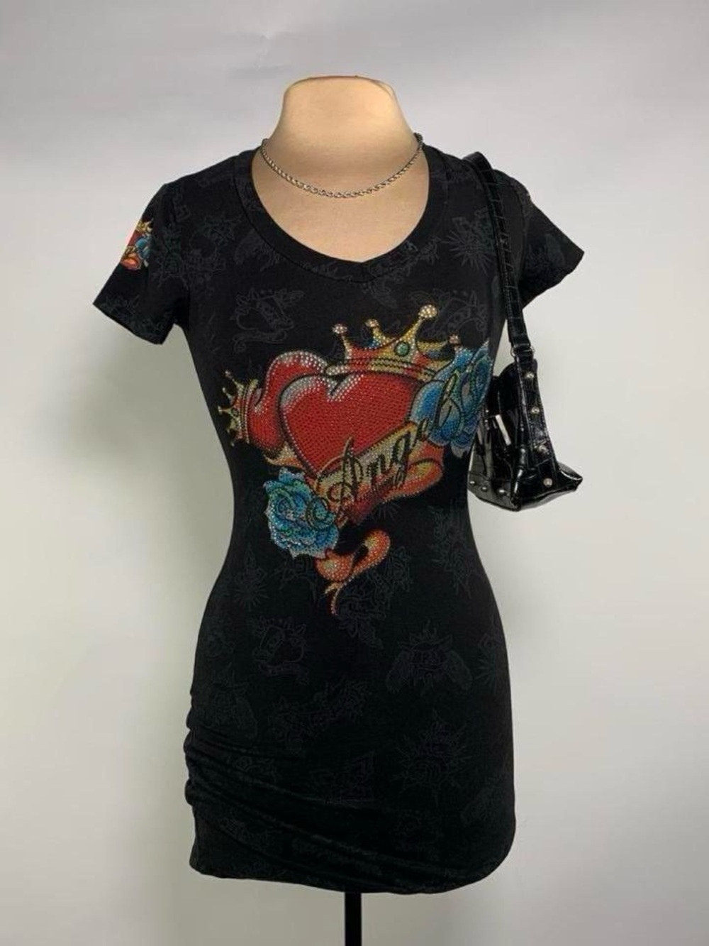 La Culture Rhinestone Tattoo Print Dress McBling